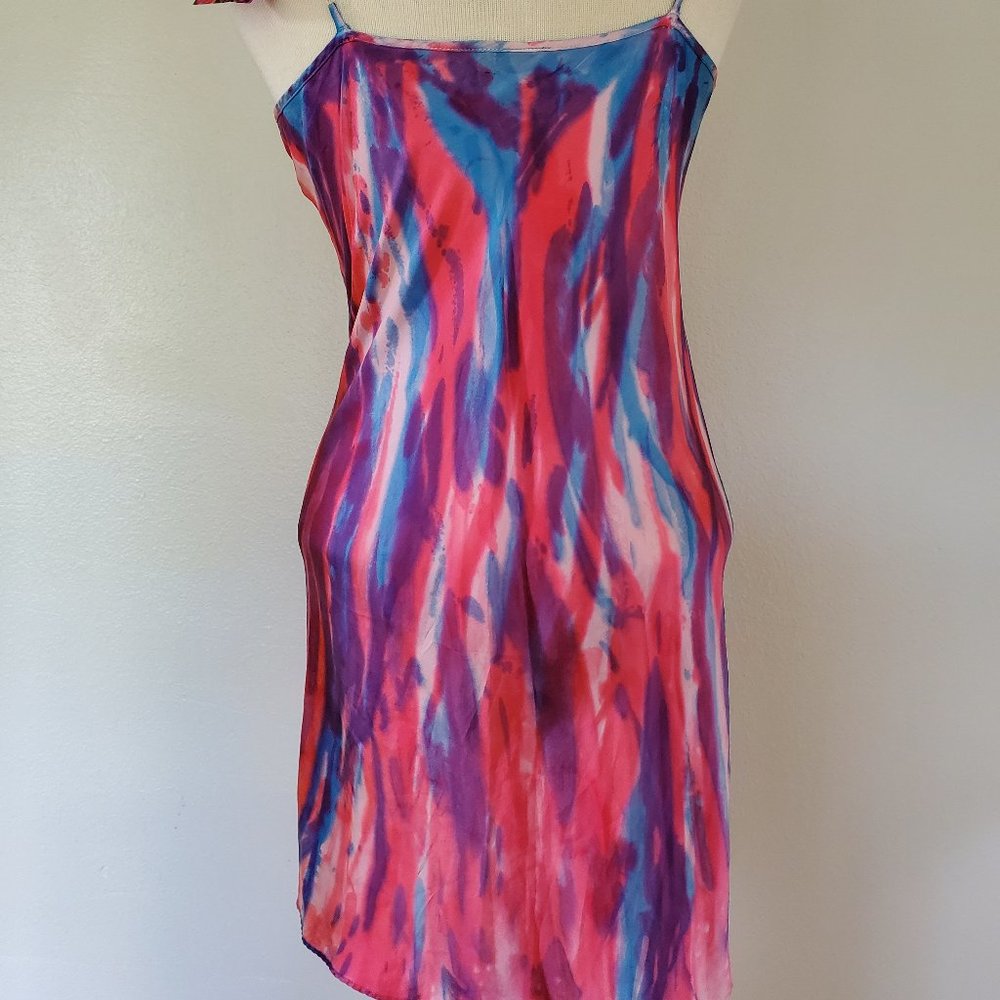 NEW Silk Slip short Dress lingerie red blue pink white purple painted tie dyed - Picture 2 of 6